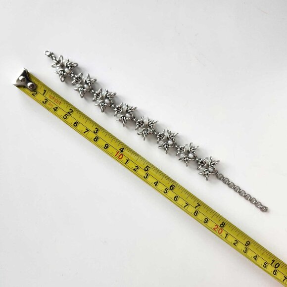 Vintage silver fairy flower chainmail chunky silver bracelet - Picture 9 of 10